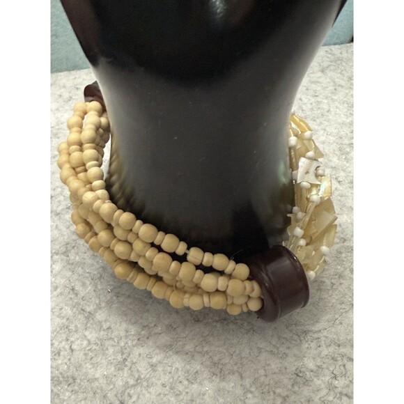 Multi Layer Stretch Wood Bracelet Good Stretch Wood Multi Toned 7” - Picture 2 of 7